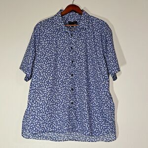 Pronto Uomo Shirt Men XXL Blue Short Sleeve Button Hawaiian Tropical Beach